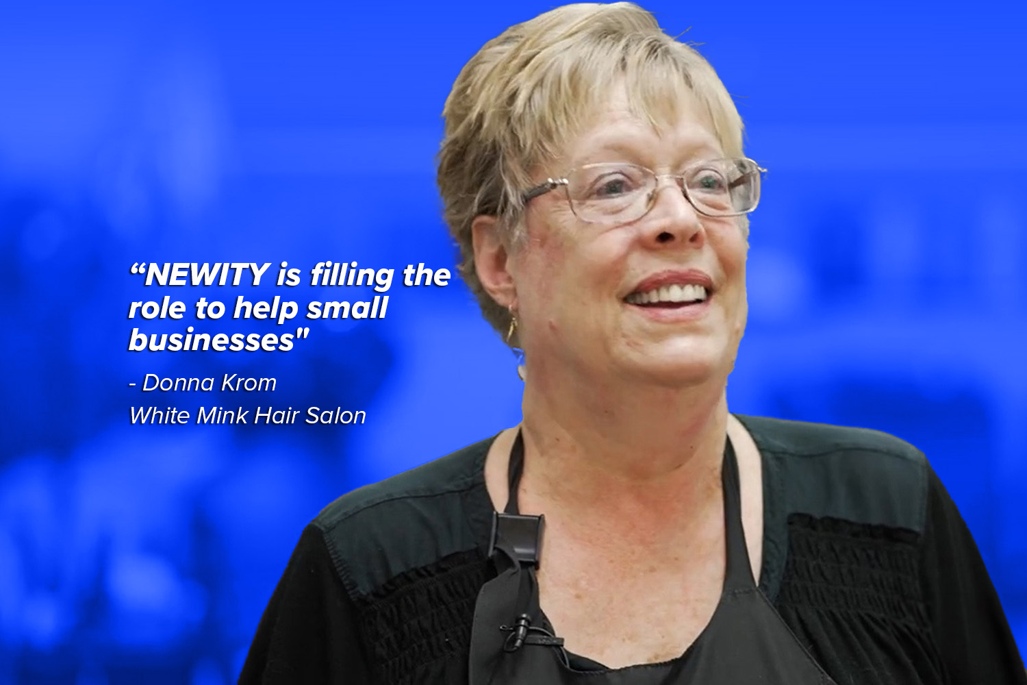 Donna Krom next to a quote about how NEWITY helped her file for ERC.